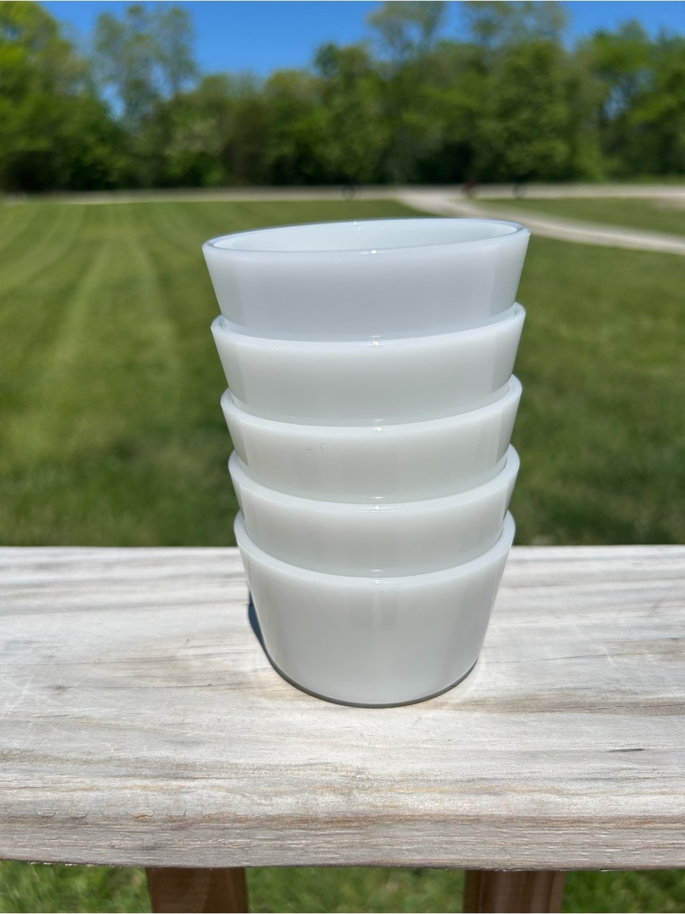5 VINTAGE ORIGINAL GLASBAKE 4oz. CUSTARD RAMEKINS MILK GLASS Charcuterie Bowls